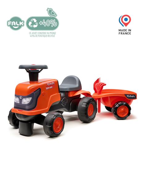 Porteur tracteur 1er âge à volant directionnel avec klaxon, roues silencieuses et remorque Jaune jcb+Orange 9 - vertbaudet enfant 