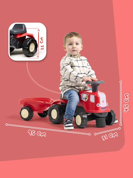 Porteur tracteur birdy farm 1er âge à volant directionnel avec klaxon, remorque. Rose+Rouge+Vert 10 - vertbaudet enfant 