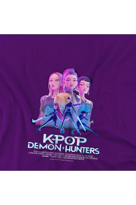 T-shirt fille enfant Huntr/x poster, KPop Demon Hunters Bleu marine+Noir+Violet 14 - vertbaudet enfant 