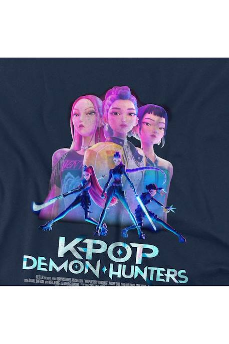 T-shirt fille enfant Huntr/x poster, KPop Demon Hunters Bleu marine+Noir+Violet 2 - vertbaudet enfant 