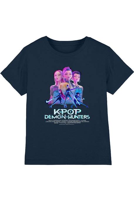 T-shirt fille enfant Huntr/x poster, KPop Demon Hunters Bleu marine+Noir+Violet 1 - vertbaudet enfant 