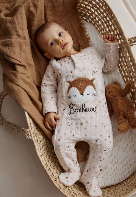 Pyjama bébé matelassé ouverture pont caramel Ecru 1 - vertbaudet enfant 