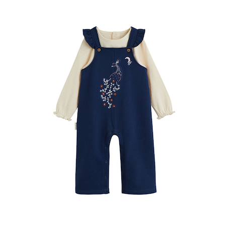 Ensemble salopette bébé en molleton et t-shirt en pointelle ollie Bleu 2 - vertbaudet enfant 