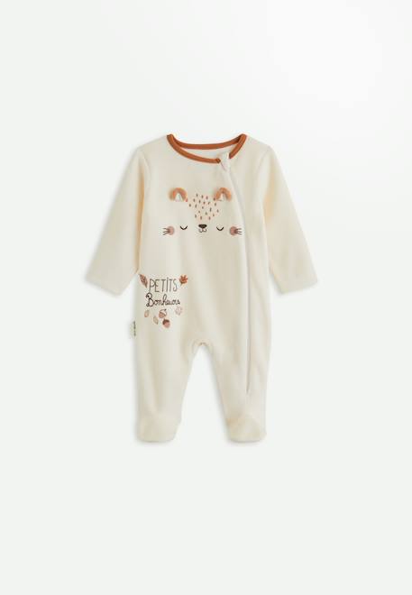 Pyjama bébé en velours ouverture zippée caramel Ecru 1 - vertbaudet enfant 