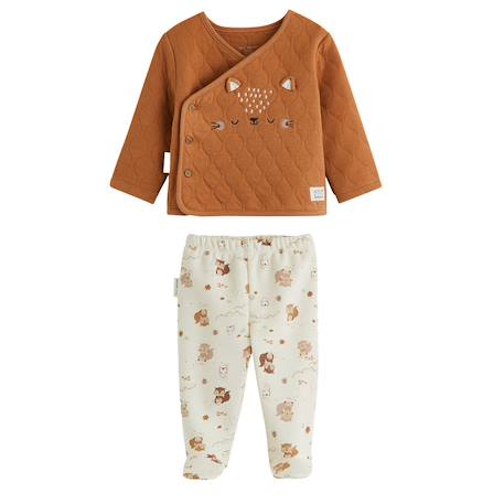 Ensemble bébé gilet croisé et pantalon avec pieds en molleton caramel Ecru 2 - vertbaudet enfant 