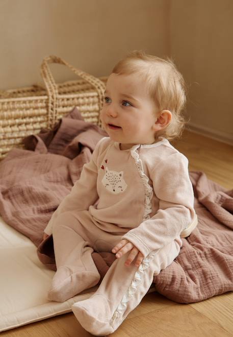Pyjama bébé en velours ouverture zippée doucette Rose 1 - vertbaudet enfant 
