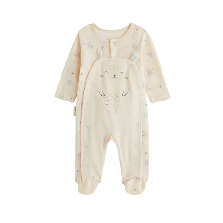 Pyjama bébé en velours ouverture pont voix lactée Ecru 2 - vertbaudet enfant 