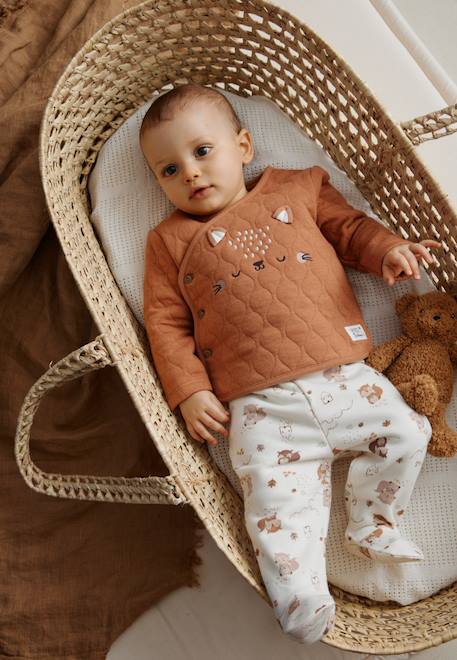 Ensemble bébé gilet croisé et pantalon avec pieds en molleton caramel Ecru 1 - vertbaudet enfant 