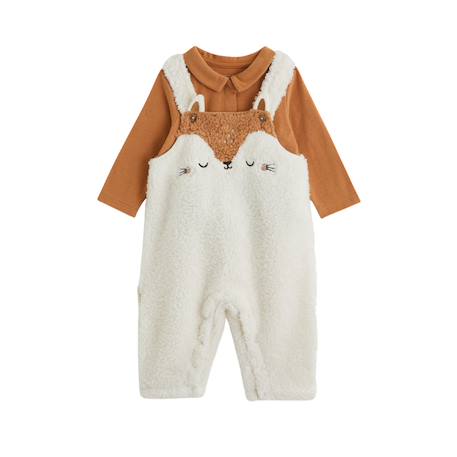 Ensemble salopette bébé en sherpa et t-shirt caramel Ecru 2 - vertbaudet enfant 