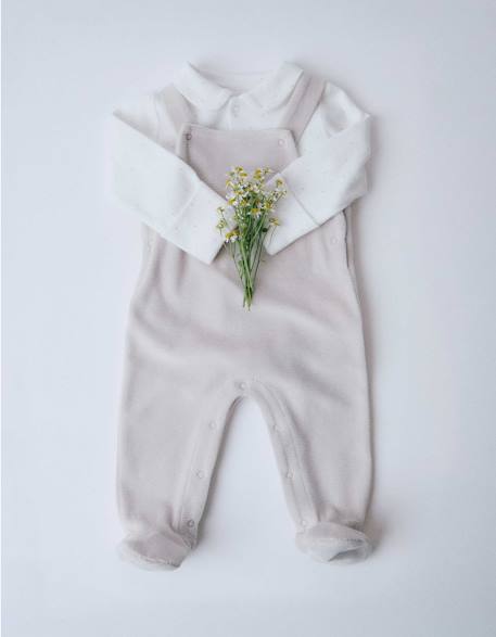 Ensemble body en coton + salopette en velours Gris clair 1 - vertbaudet enfant 
