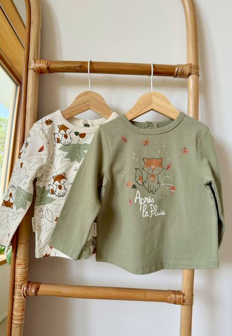Lot de 2 t-shirts bébé manches longues ginkgo Vert 1 - vertbaudet enfant 