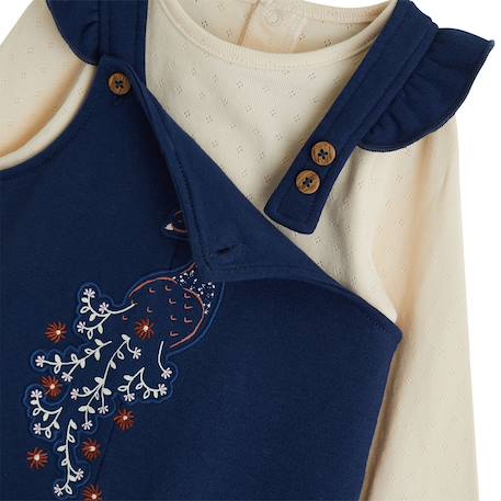 Ensemble salopette bébé en molleton et t-shirt en pointelle ollie Bleu 4 - vertbaudet enfant 