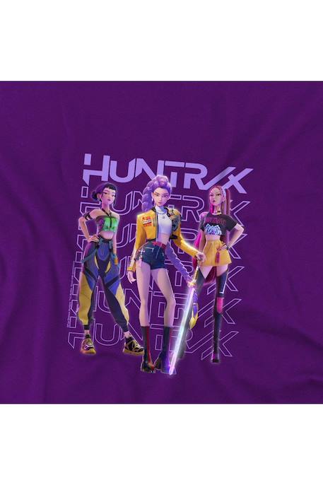 T-shirt fille enfant Huntr/x pose, KPop Demon Hunters Bleu marine+Noir+Violet 14 - vertbaudet enfant 