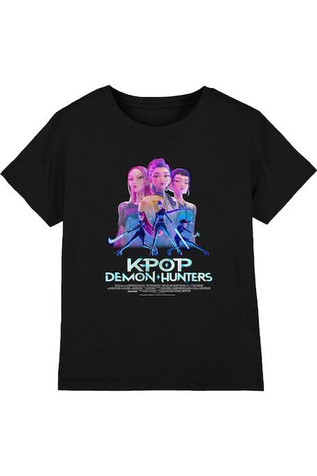 T-shirt fille enfant Huntr/x poster, KPop Demon Hunters Bleu marine+Noir+Violet 7 - vertbaudet enfant 
