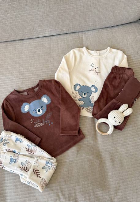 Lot de 2 pyjamas bébé 2 pièces en velours à pieds retroussables mathéo Marron 1 - vertbaudet enfant 
