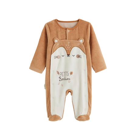 Pyjama bébé en velours côtelé ouverture pont caramel Marron 2 - vertbaudet enfant 