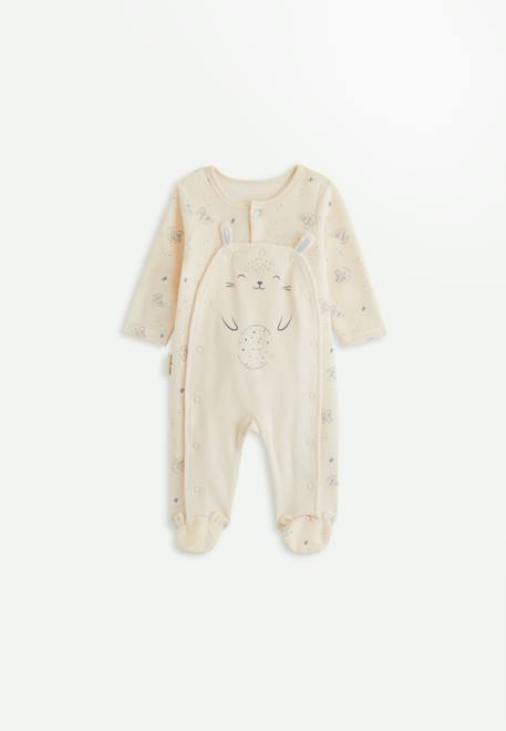 Pyjama bébé en velours ouverture pont voix lactée Ecru 1 - vertbaudet enfant 