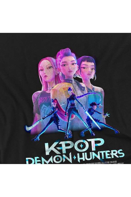 T-shirt fille enfant Huntr/x poster, KPop Demon Hunters Bleu marine+Noir+Violet 8 - vertbaudet enfant 
