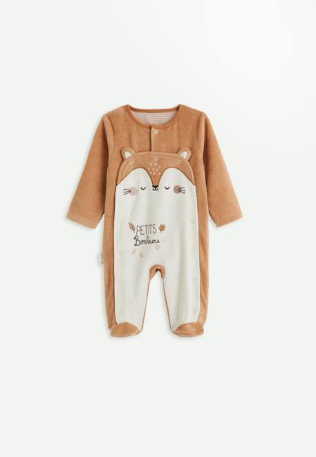Pyjama bébé en velours côtelé ouverture pont caramel Marron 1 - vertbaudet enfant 