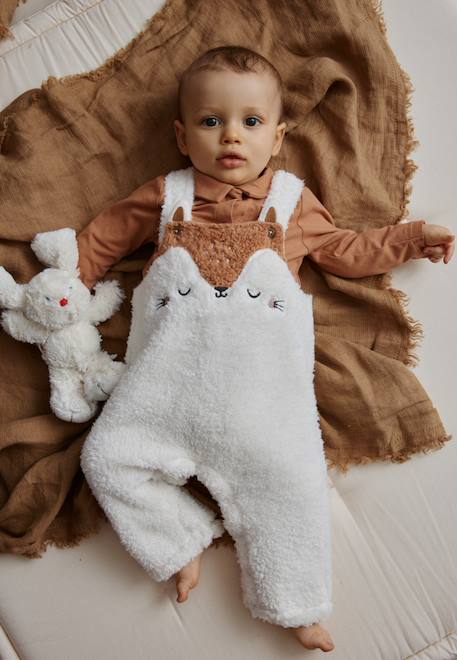 Ensemble salopette bébé en sherpa et t-shirt caramel Ecru 1 - vertbaudet enfant 