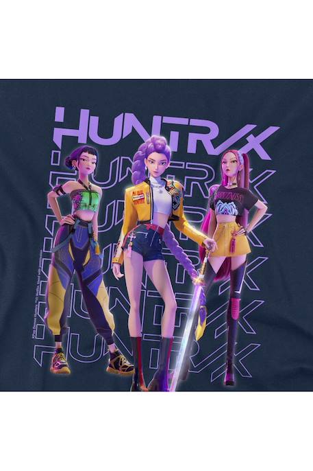 T-shirt fille enfant Huntr/x pose, KPop Demon Hunters Bleu marine+Noir+Violet 2 - vertbaudet enfant 