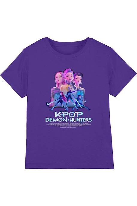 T-shirt fille enfant Huntr/x poster, KPop Demon Hunters Bleu marine+Noir+Violet 13 - vertbaudet enfant 