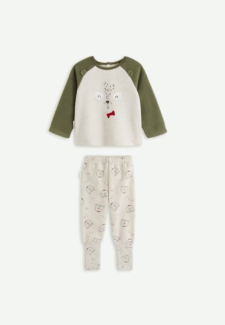 Pyjama bébé 2 pièces en polaire avec pieds retroussables pistache Kaki 1 - vertbaudet enfant 