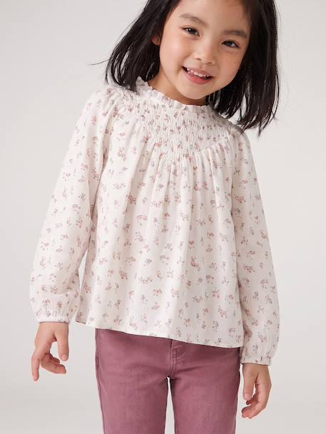 Blouse fille manches smockées ivoire+vanille+vert sauge 4 - vertbaudet enfant 