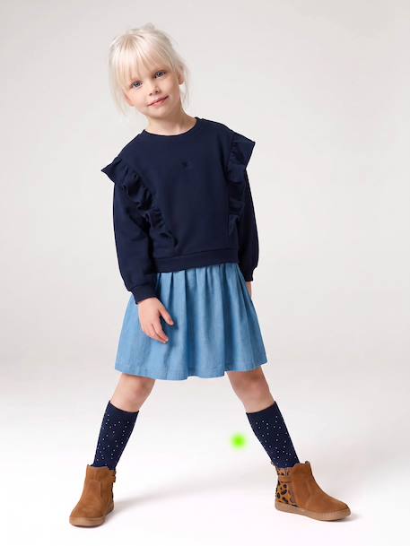 Robe manches longues fille écru+marine 6 - vertbaudet enfant 