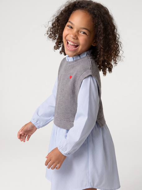 Robe-chemise fille effet 2 en 1 écru+gris chiné+marine 12 - vertbaudet enfant 
