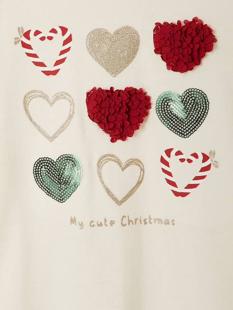 T-shirt fille animation coeur fille manches longues blanc+blush+écru+vert 5 - vertbaudet enfant 