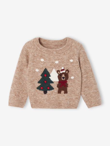 Pull Noël bébé garçon manches longues beige chiné 1 - vertbaudet enfant 