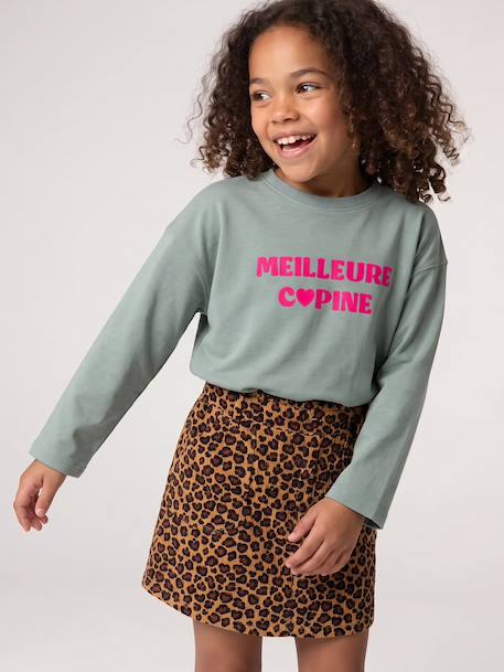 T-shirt manches longues fille encre+rose pâle+vert 16 - vertbaudet enfant 