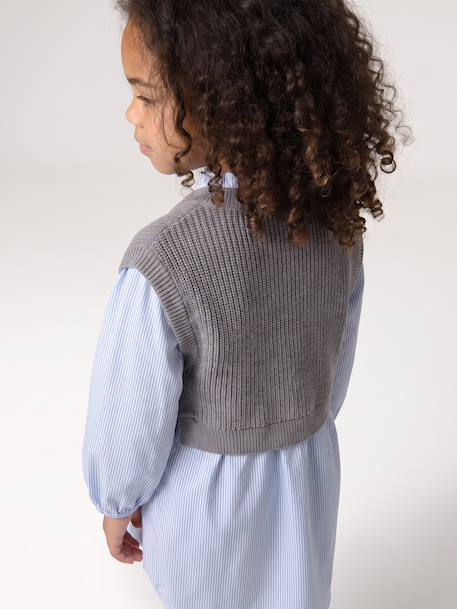 Robe-chemise fille effet 2 en 1 écru+gris chiné+marine 14 - vertbaudet enfant 