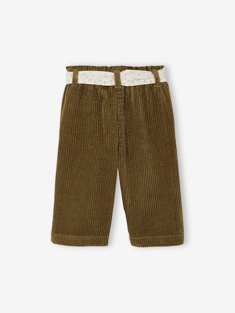 Pantalon large en velours ceinture à fleurs bébé beige+olive+vieux rose 5 - vertbaudet enfant 