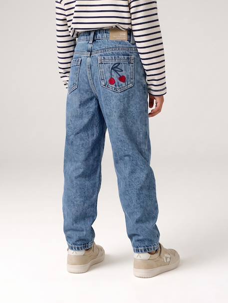 Jean fille mom brodé fleurs bleu+bleu clair+bleu moyen 18 - vertbaudet enfant 