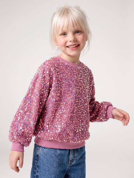Sweat fille à sequins mauve+turquoise 2 - vertbaudet enfant 