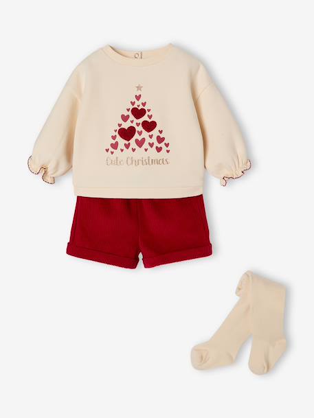 Ensemble Noël bébé fille sweat short collants rouge 2 - vertbaudet enfant 
