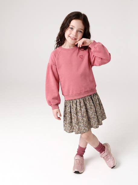 Robe bi-matière fille anthracite+écru+mauve+vert sauge 12 - vertbaudet enfant 