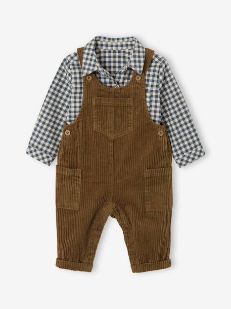 Ensemble salopette chemise bébé garçon olive 1 - vertbaudet enfant 