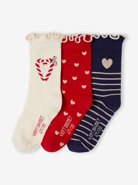 Lot de 3 chaussettes fille noël rouge 1 - vertbaudet enfant 