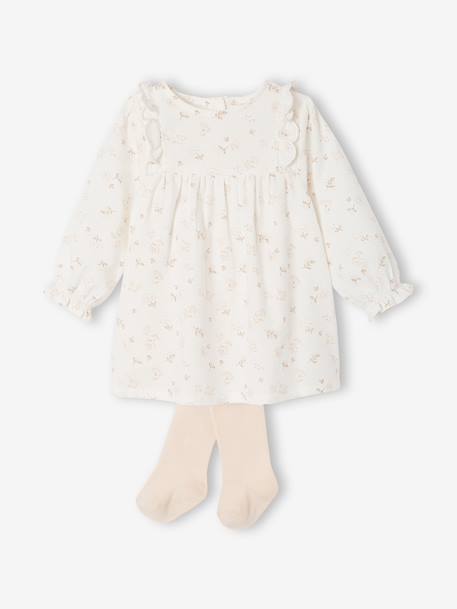 Ensemble robe et collants bébé fille écru 1 - vertbaudet enfant 