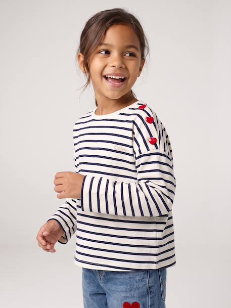 T-shirt marinière manches longues fille marine+mauve+rose bonbon 1 - vertbaudet enfant 