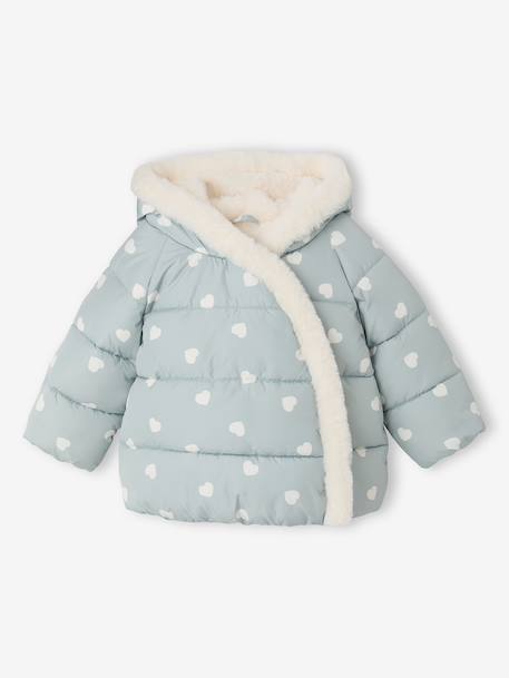 Doudoune bébé fille à capuche bleu glacier+rose poudré 1 - vertbaudet enfant 