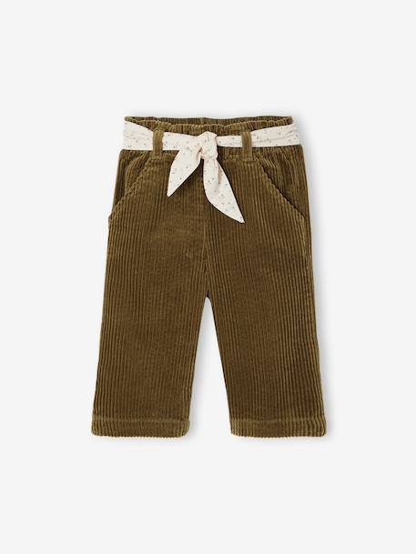 Pantalon large en velours ceinture à fleurs bébé beige+olive+vieux rose 4 - vertbaudet enfant 