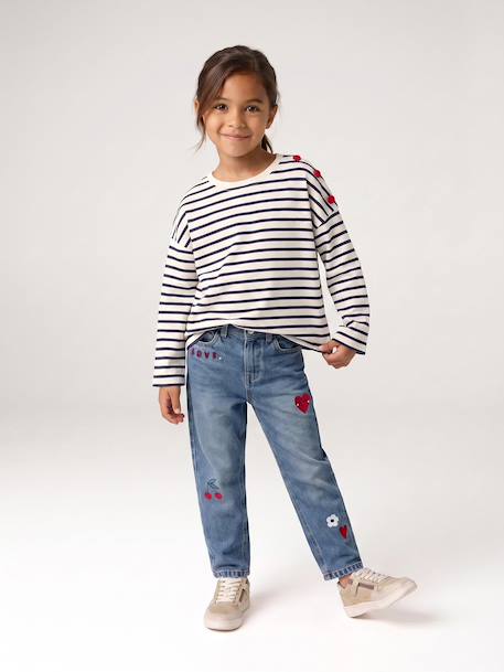 T-shirt marinière manches longues fille marine+mauve+rose bonbon 8 - vertbaudet enfant 