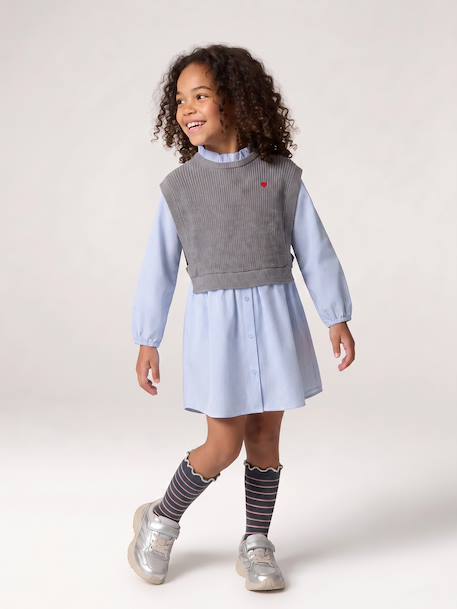 Robe-chemise fille effet 2 en 1 écru+gris chiné+marine 7 - vertbaudet enfant 