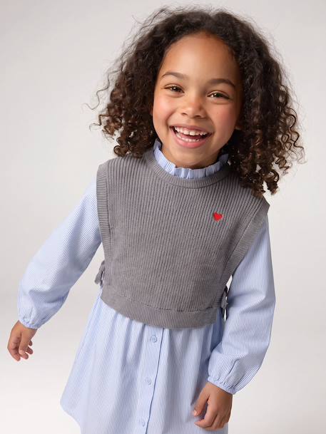 Robe-chemise fille effet 2 en 1 écru+gris chiné+marine 13 - vertbaudet enfant 