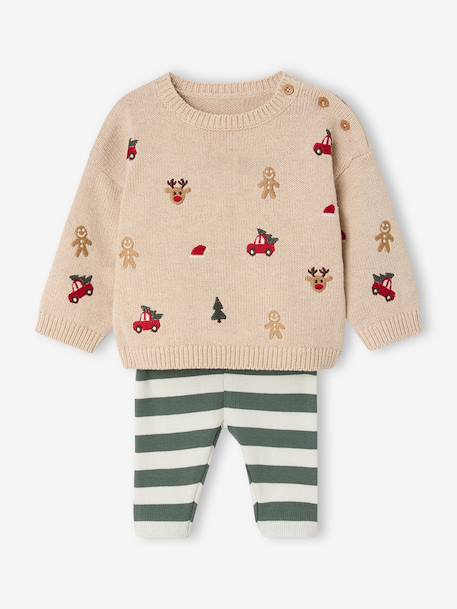Ensemble bébé garçon pull et pantalon beige chiné 1 - vertbaudet enfant 