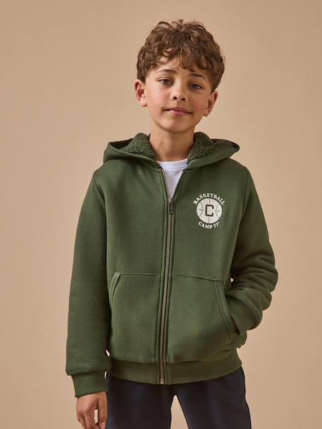 Sweat zippé doublé sherpa garçon Marine+Vert foret 7 - vertbaudet enfant 